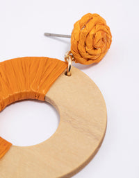 Wood Round Disc Raffia Earrings - link has visual effect only