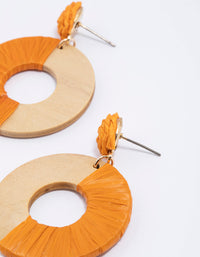Wood Round Disc Raffia Earrings - link has visual effect only