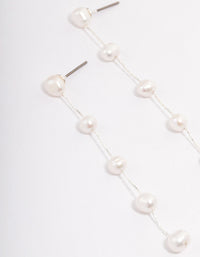 Silver Plated Five Freshwater Pearl Long Drop Earrings - link has visual effect only