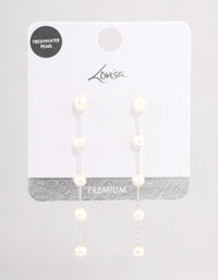 Silver Plated Five Freshwater Pearl Long Drop Earrings - link has visual effect only