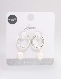 Silver Plated Freshwater Pearl Drop Cubic Zirconia Medium Huggie Earrings - link has visual effect only