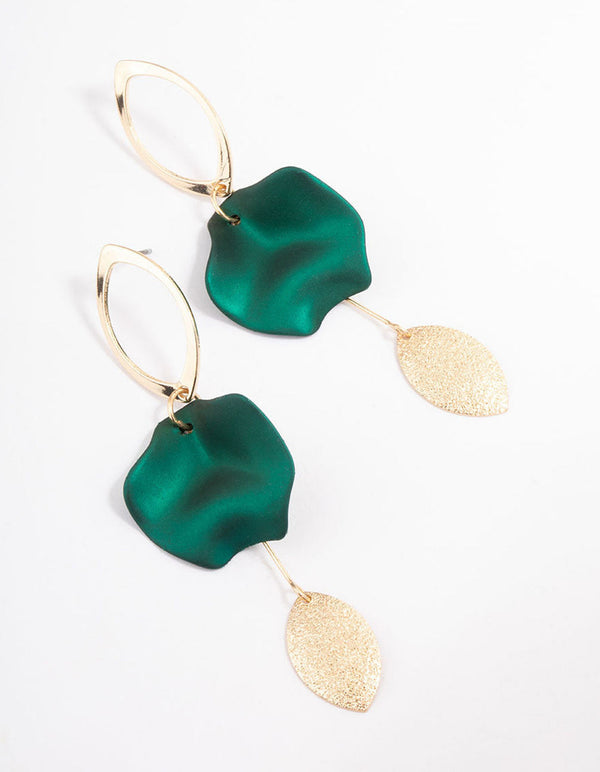 Green Open Marquise Petal Drop Earrings
