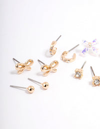 Gold Teddy & Bow Earrings 8-Pack - link has visual effect only