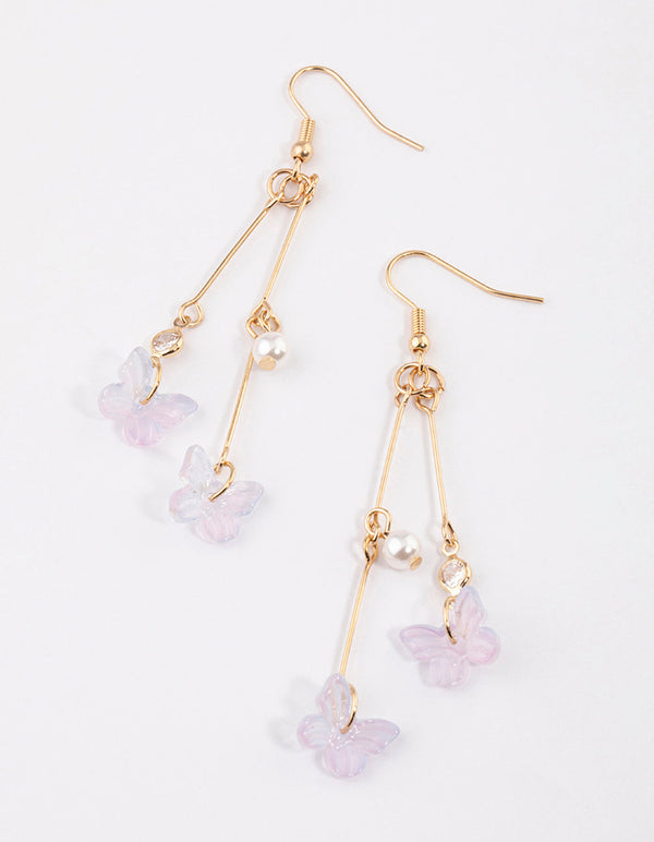 Lilac Double Stack Butterfly Drop Earrings