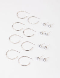Rhodium Classic Diamante & Hoop Earrings 8-Pack - link has visual effect only