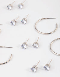 Rhodium Classic Diamante & Hoop Earrings 8-Pack - link has visual effect only