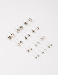 Rhodium Classic Diamante Graduating Earrings 8-Pack - link has visual effect only