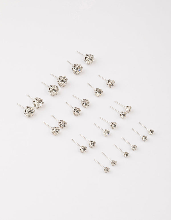 Rhodium Classic Diamante Graduating Earrings 8-Pack