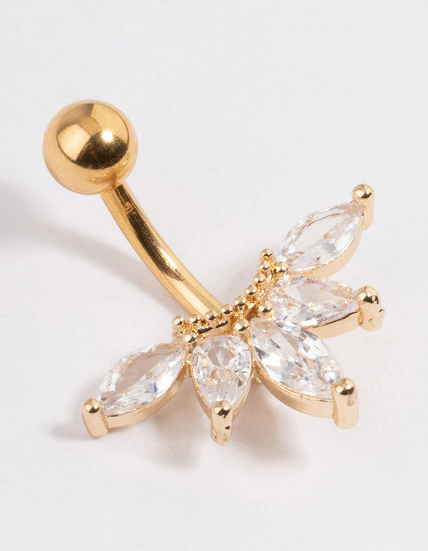 Gold Plated Surgical Steel Cubic Zirconia Marquise Fan Belly Ring