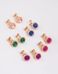 Multi-Colored Encased Diamante Clip On Earrings 5-Pack - link has visual effect only