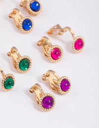 Multi-Colored Encased Diamante Clip On Earrings 5-Pack - link has visual effect only