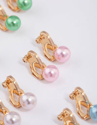 Colourful Pastel Pearl Clip On Earrings 5-Pack - link has visual effect only