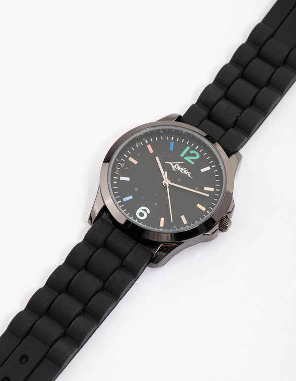 Coated Black Silicone Rainbow Face Watch