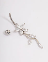 Surgical Steel Cubic Zirconia Flower Drop Belly Ring - link has visual effect only