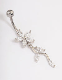 Surgical Steel Cubic Zirconia Flower Drop Belly Ring - link has visual effect only