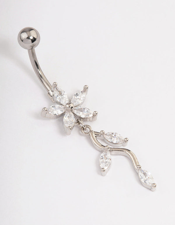 Surgical Steel Cubic Zirconia Flower Drop Belly Ring