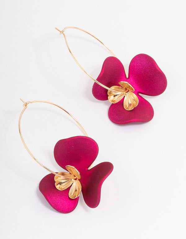 Pink Flower Petal Hoop Earrings