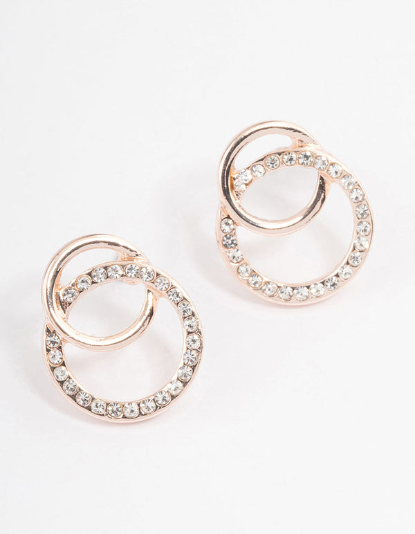Rose Gold Diamante & Plain Circle Stud Earrings