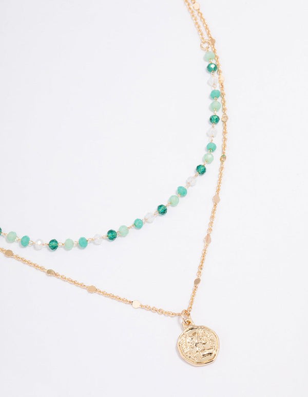 Gold Bead & Coin Layered Necklace