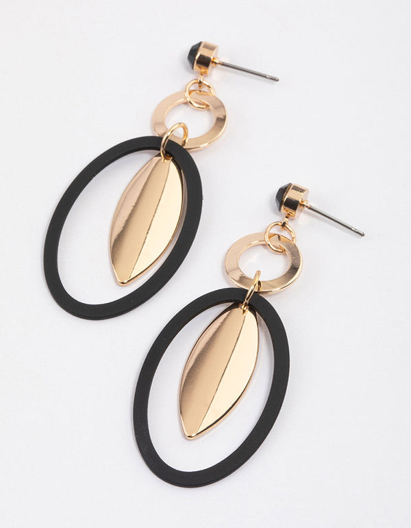 Brown Open Circle & Oval Drop Earrings