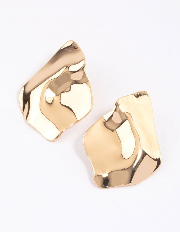 Gold Large Melted Wave Stud Earrings