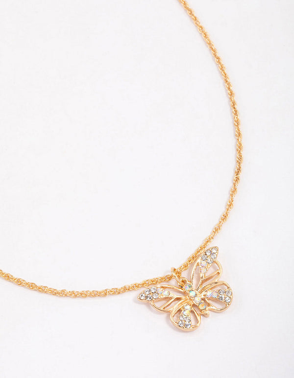 Gold Diamante Open Butterfly Short Necklace