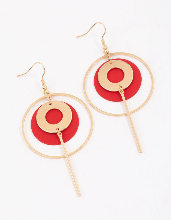Red Multi Open Circle Drop Earrings