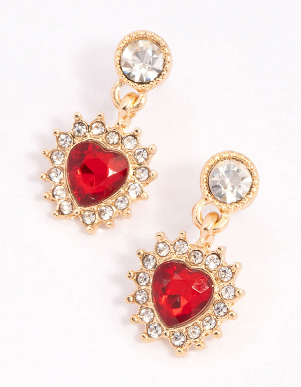 Red Halo Diamante Heart Drop Earrings - Lovisa