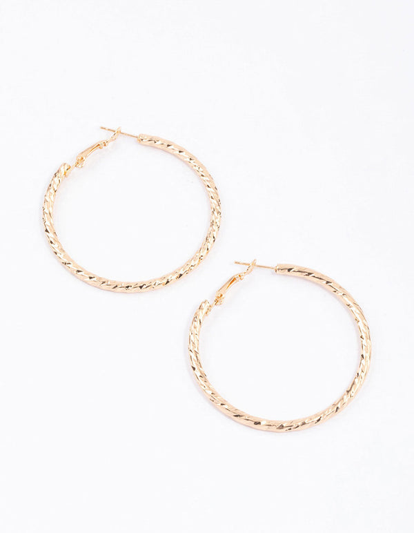 Gold Diamond Cut Hoop Earrings
