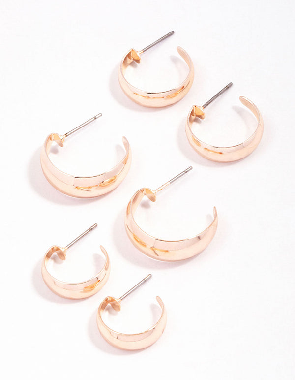 Rose Gold Chubby Hollow Hoop Earrings Pack