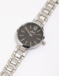Silver Coloured Double Row Diamante Watch - link has visual effect only