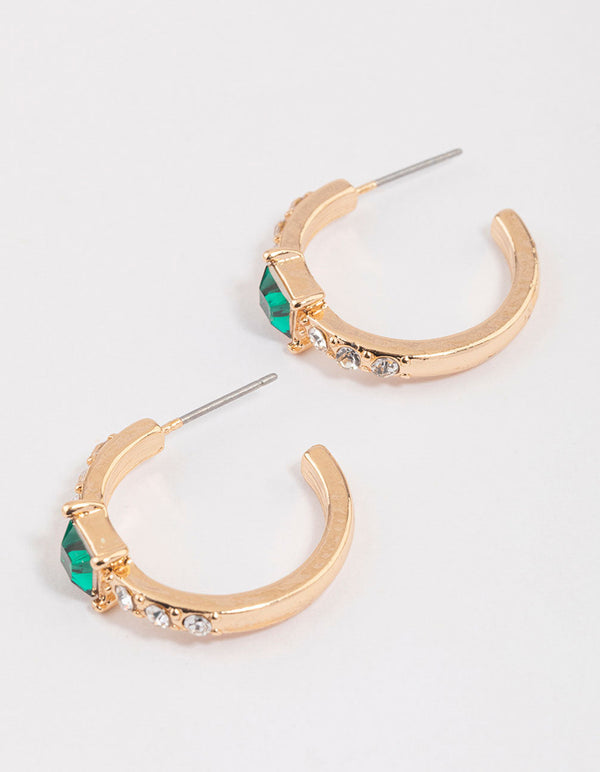 Gold Diamante Statement Stone Hoop Earrings & Polishing Set
