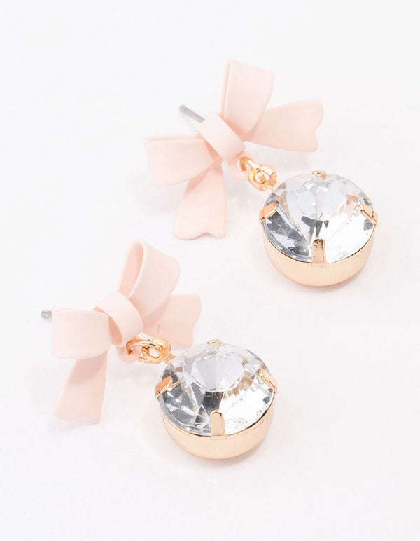 Blush Layered Diamante Bow Drop Earrings