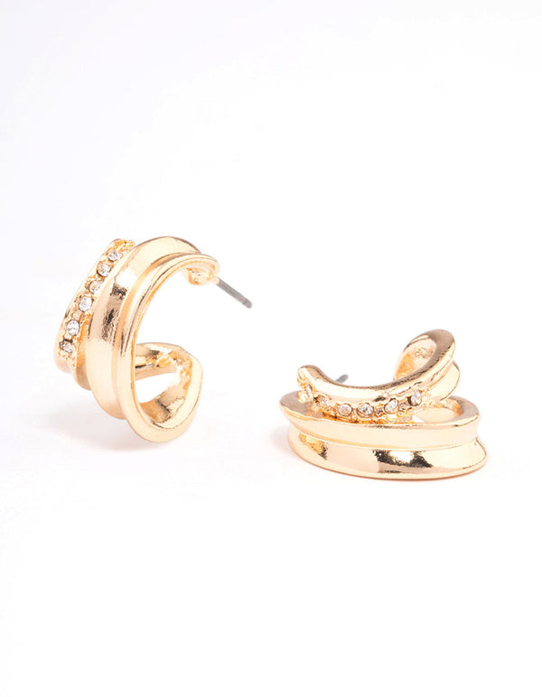 Gold Diamante Rigged Double Hoop Earrings
