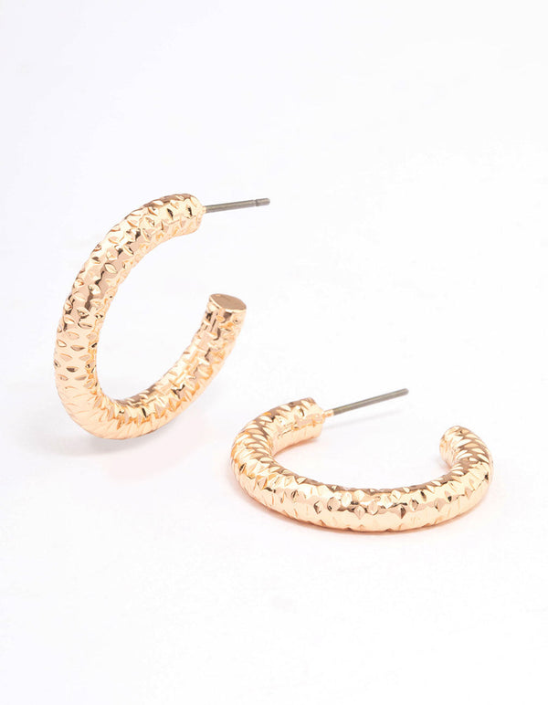 Gold Dimpled Hoop Earrings