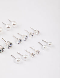 Silver Graduating Diamante & Pearl Earrings 8-Pack - link has visual effect only