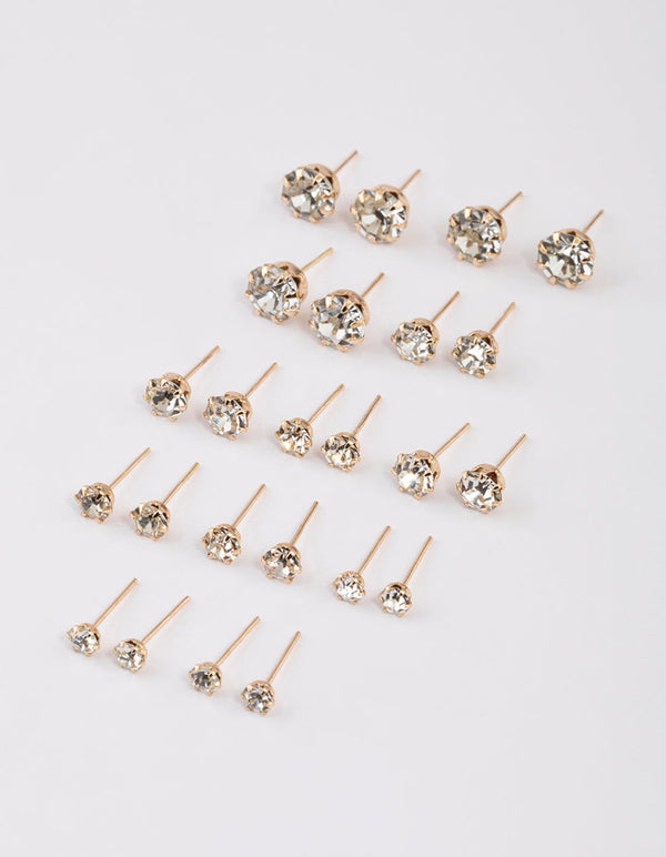Gold Classic Diamante Graduating Earring 12-Pack