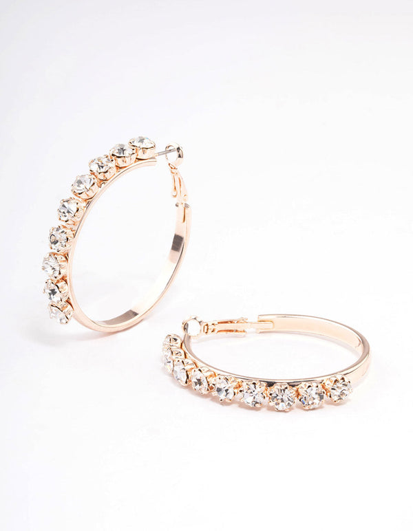 Rose Gold Round Diamante Medium Hoop Earrings