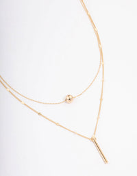 Gold Bar & Ball Double Chain Short Necklace - link has visual effect only
