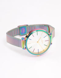 Iridescent Gunmetal Coloured Slim Mesh Watch - link has visual effect only