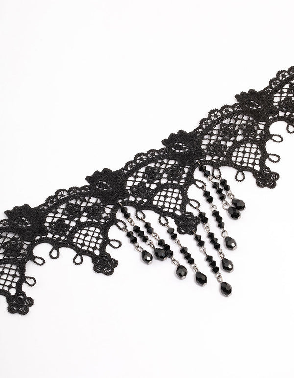 Black Crochet Lace Beaded Choker