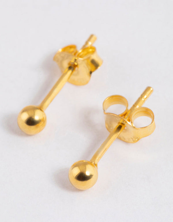 Gold Plated Sterling Silver Ball Stud Earrings 3mm