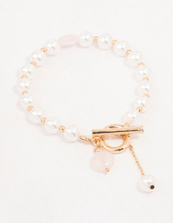 Gold Pearl Beaded T&O Bracelet - Lovisa