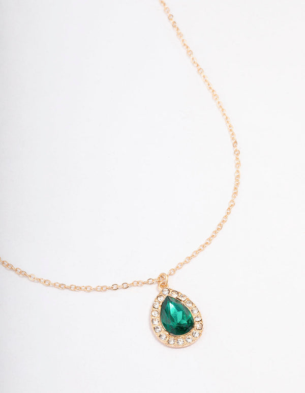Gold Diamante Pear Pendant Necklace