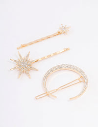 Gold Crecesnt & Star Hair Clips 3-Pack - link has visual effect only