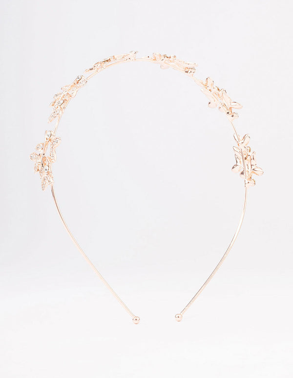 Rose Gold Diamante Leaf Celestial Headband