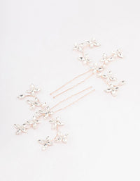 Rose Gold Flower Leaf Diamante Hair Pin Pack - link has visual effect only