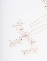 Rose Gold Flower Leaf Diamante Hair Pin Pack - link has visual effect only