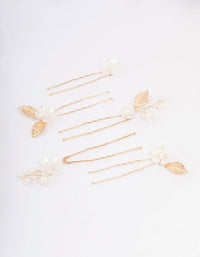Gold Wire Flower Pearl Hair Pins - link has visual effect only