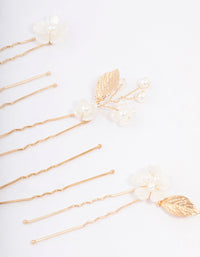 Gold Wire Flower Pearl Hair Pins - link has visual effect only
